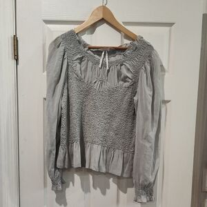 Anthropologie Gray Smocked Baloon Women's Top M